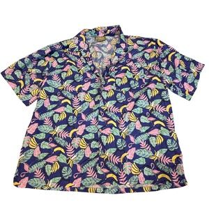 Aloha‎ Co. Resort Wear Button Up Shirt Banana Flamingo Print XXL